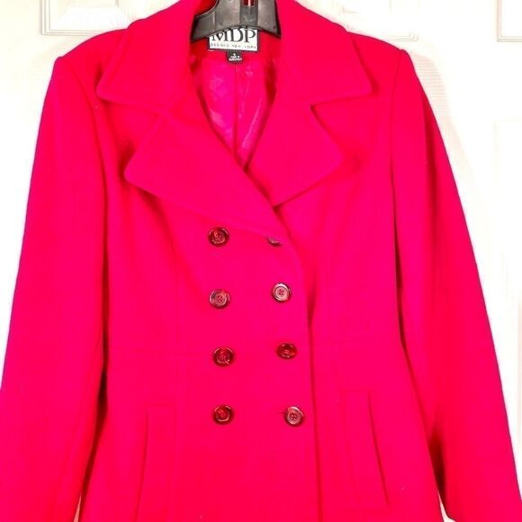 100% RED WOOL DOUBLE BREASTED CAR COAT by MDP S-S - Picture 2 of 7